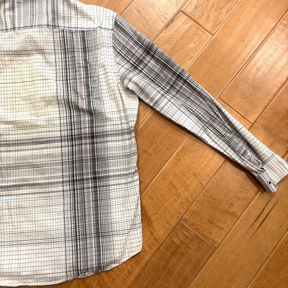 Alfani Mens Long Sleeve Button-front Cotton White and Gray Plaid Shirt Sz Large - Picture 11 of 11